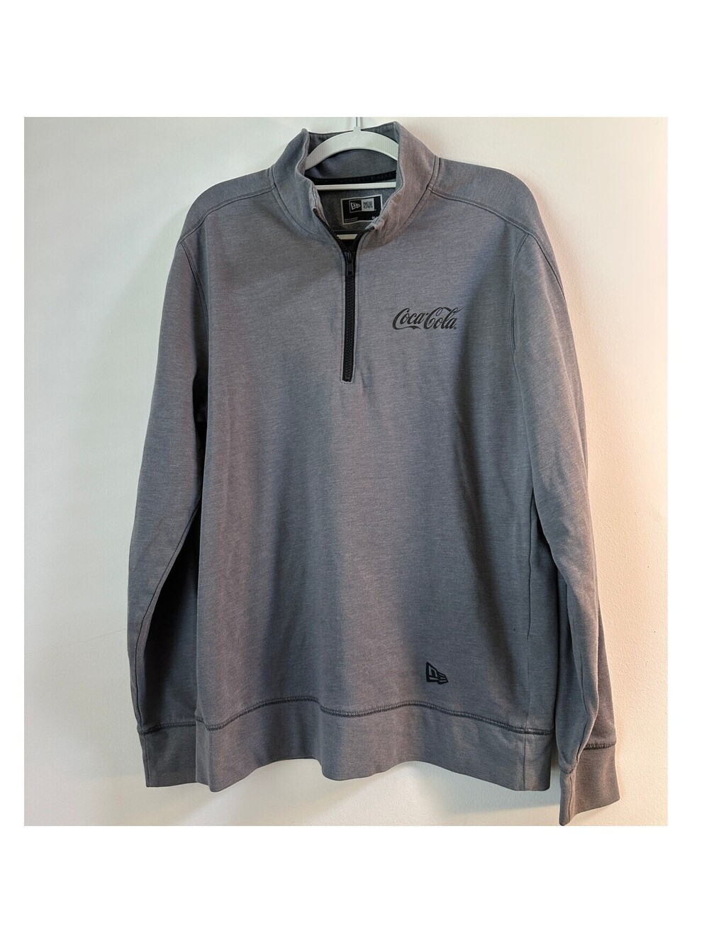New Era Coca Cola Mens M Gray Quarter Zip Pullover Sweatshirt Spellout Logo